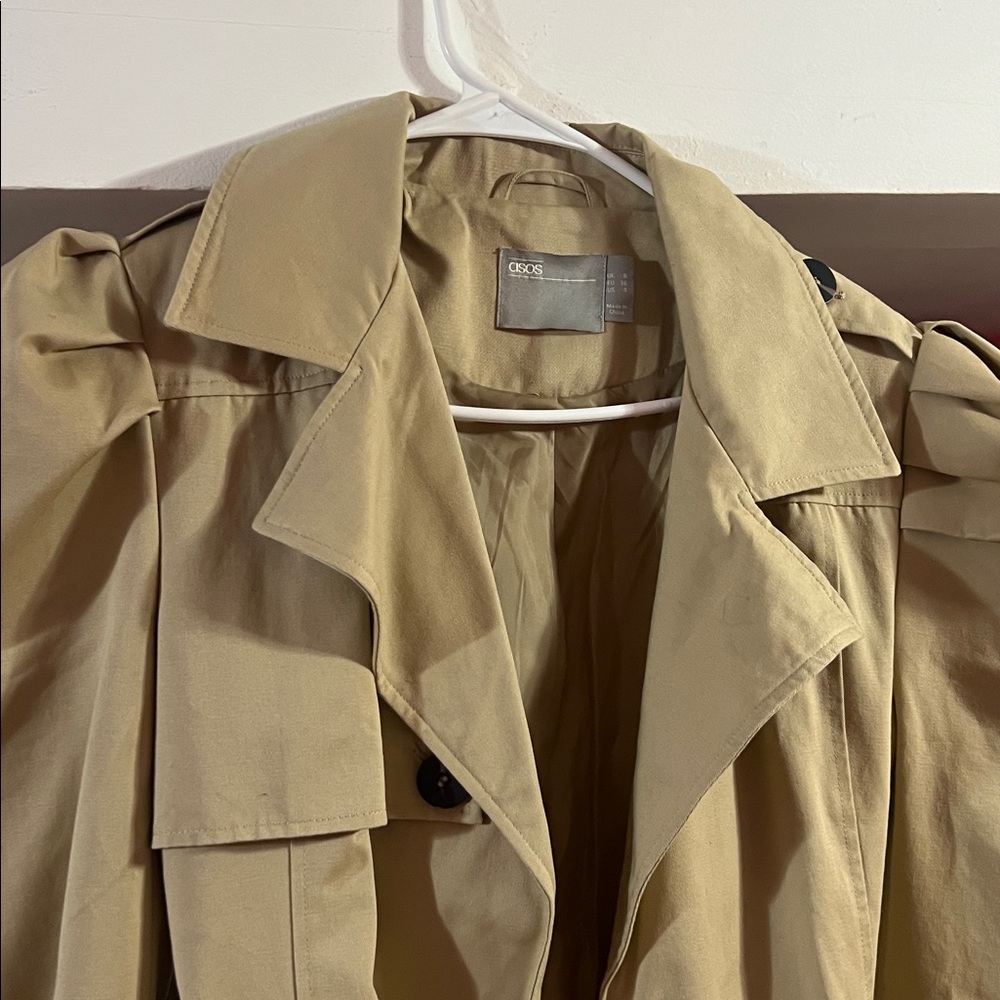 ASOS Beige Double-Breasted Coat puff sleeve us size 4